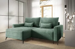 Meble Dla Dzieci|Meble Młodzieżowe></noscript>BROMARKT Zielona kanapa narożna z funkcją spania na nóżkach rozkładana LORENZO