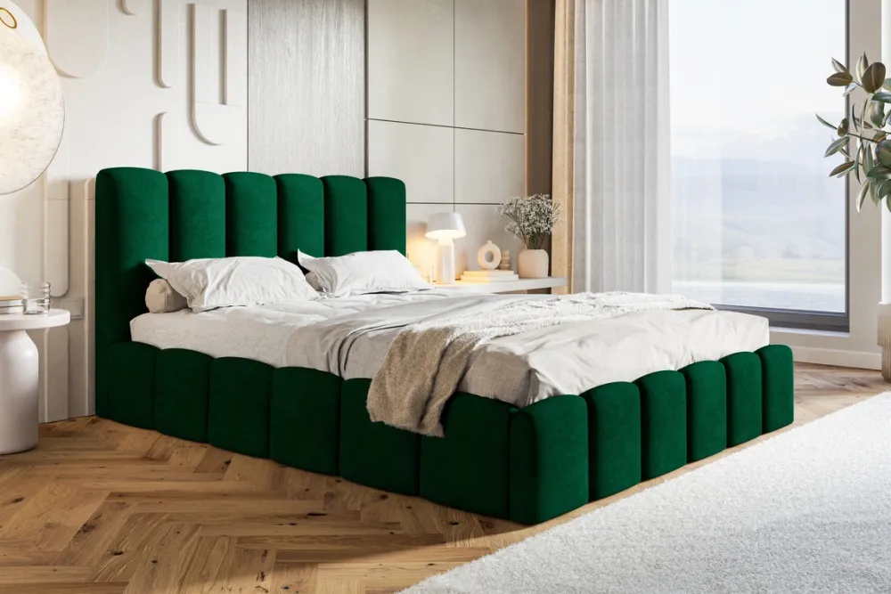 Łóżka Małżeńskie|Łóżka Ze Stelażem>Riban Zielone łóżko tapicerowane 180x200 cm z pojemnikiem do sypialni małżeńskie SALERNO