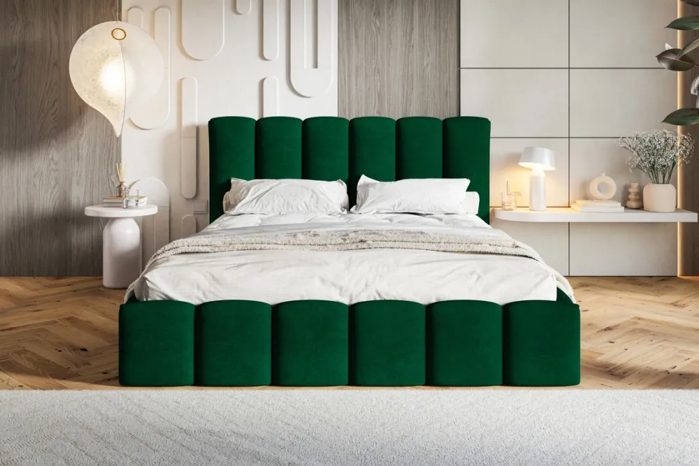Łóżka Małżeńskie|Łóżka Ze Stelażem>Riban Zielone łóżko tapicerowane 180x200 cm z pojemnikiem do sypialni małżeńskie SALERNO
