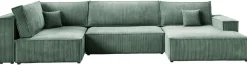 Narożniki>BROMARKT Zielony narożnik do salonu w kształcie U z funkcją spania sztruksowy PABLO MAXI