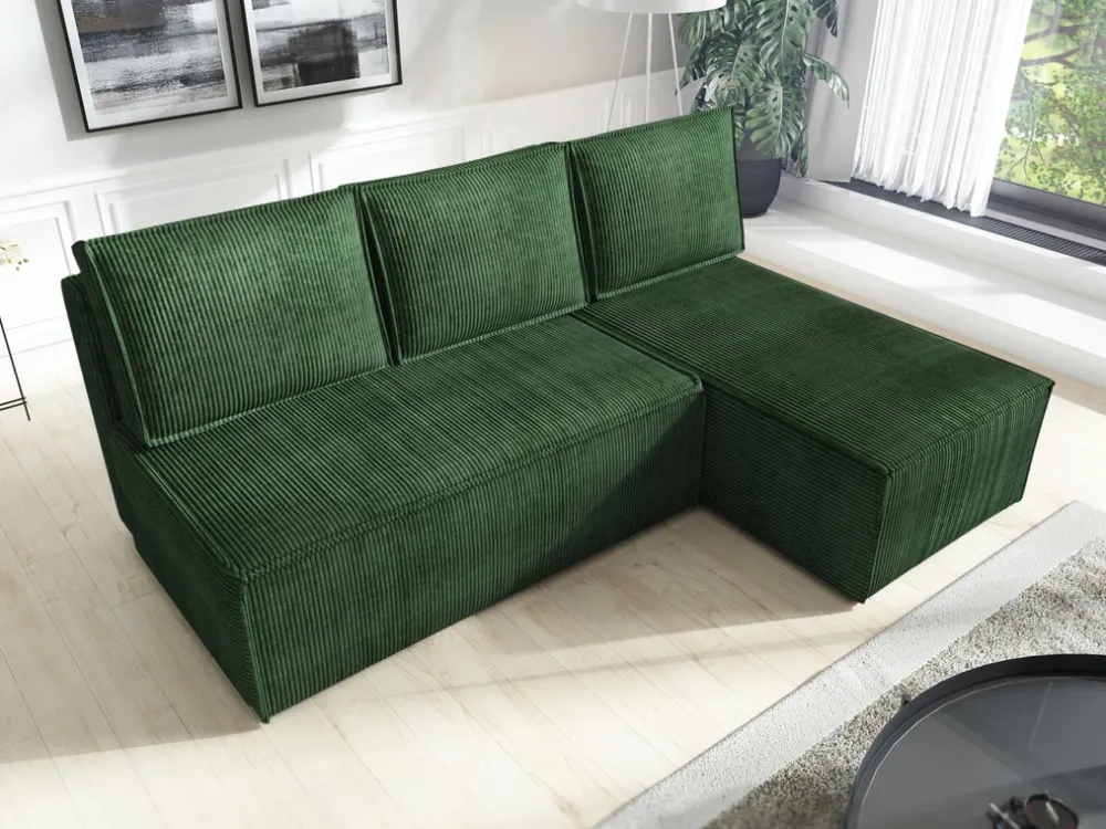 Narożniki>IZABELLA MEBLE Zielony narożnik z funkcją spania i pojemnikiem na pościel HECTOR