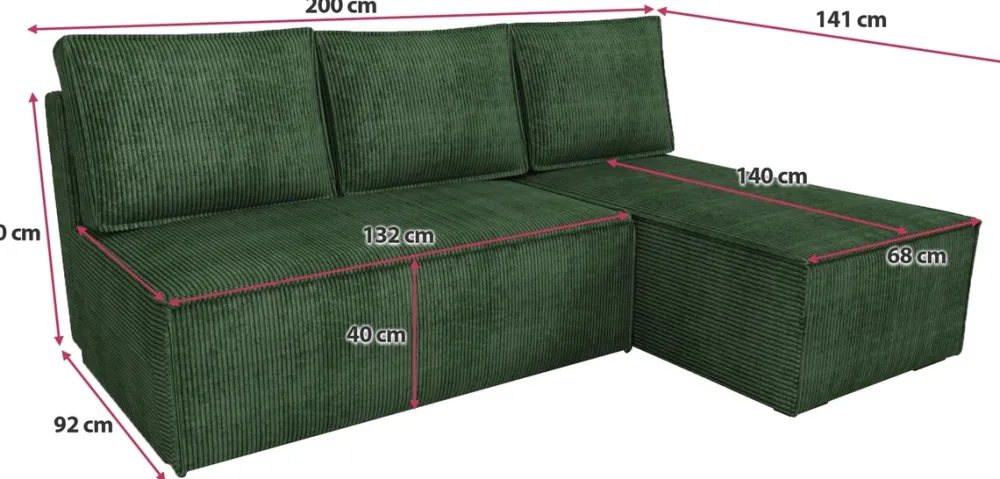 Narożniki>IZABELLA MEBLE Zielony narożnik z funkcją spania i pojemnikiem na pościel HECTOR