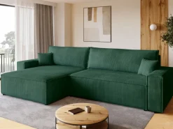 Narożniki>BROMARKT Zielony rozkładany narożnik z funkcją spania i pojemnikiem ADI XL