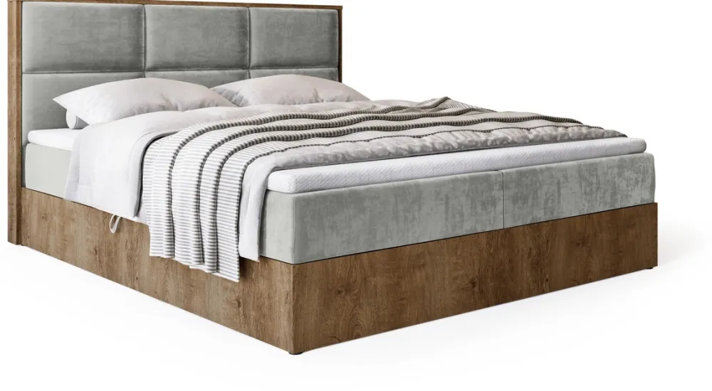Łóżka Ze Stelażem|Łóżka Z Zagłówkiem>BROMARKT Łózko kontynentalne do sypialni z pojemnikiem 160x200 cm LOFT dąb lefkas