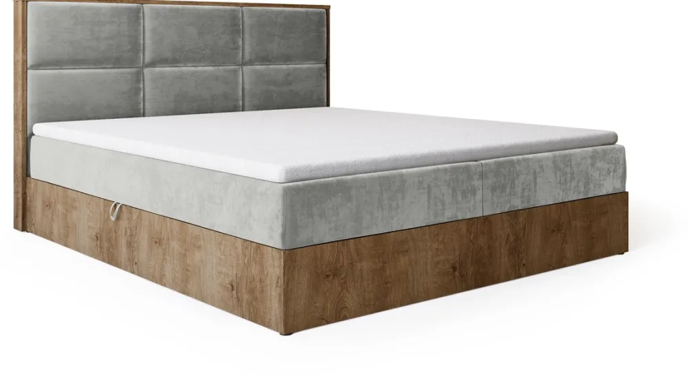 Łóżka Ze Stelażem|Łóżka Z Zagłówkiem>BROMARKT Łózko kontynentalne do sypialni z pojemnikiem 160x200 cm LOFT dąb lefkas