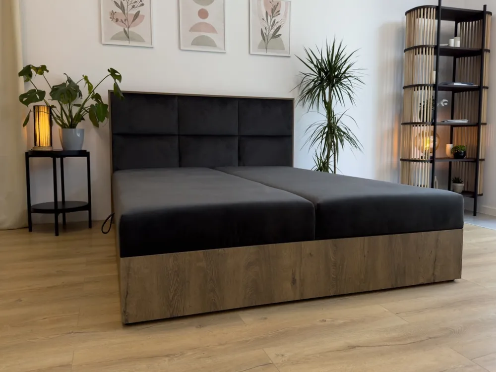 Łóżka Ze Stelażem|Łóżka Z Zagłówkiem>BROMARKT Łózko kontynentalne do sypialni z pojemnikiem 160x200 cm LOFT dąb lefkas