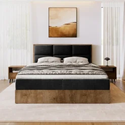 Łóżka Małżeńskie|Łóżka Ze Stelażem></noscript>BROMARKT Łózko kontynentalne do sypialni z pojemnikiem do sypialni 180x200 cm LOFT dąb lefkas