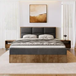 Łóżka Małżeńskie|Łóżka Ze Stelażem></noscript>BROMARKT Łózko kontynentalne 180x200 cm do sypialni z pojemnikiem LOFT dąb lefkas