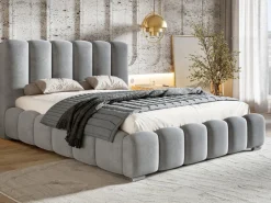 Łóżka Małżeńskie|Łóżka Ze Stelażem></noscript>Riban Łózko tapicerowane do sypialni 160x200 cm pojemnik na pościel MEOW