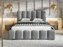 Łóżka Małżeńskie|Łóżka Ze Stelażem></noscript>Riban Łózko tapicerowane do sypialni 160x200 cm pojemnik na pościel MEOW